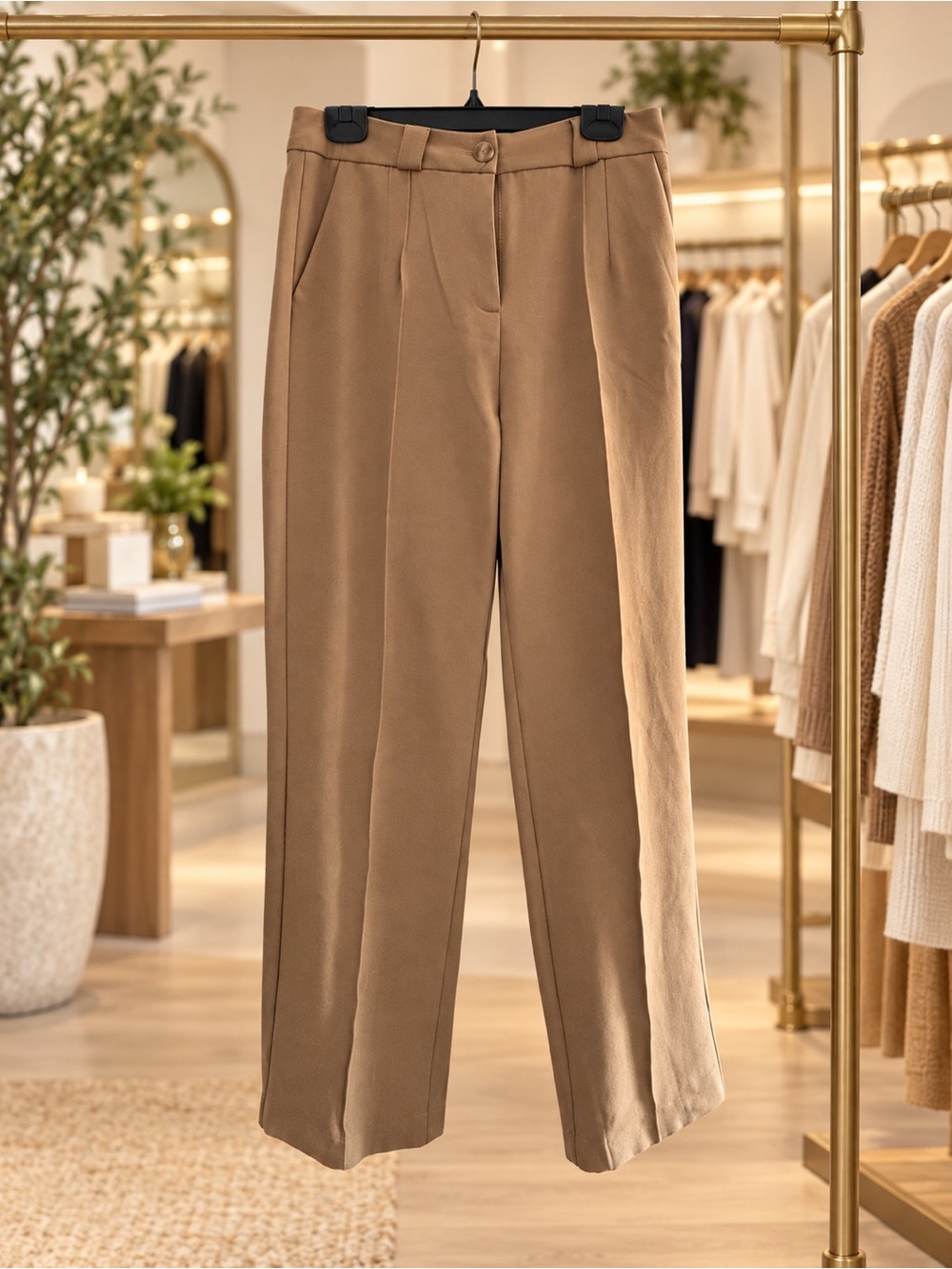 Classic High-Waist Wide-Leg Dress Pants in Camel - Picture 2 of 6